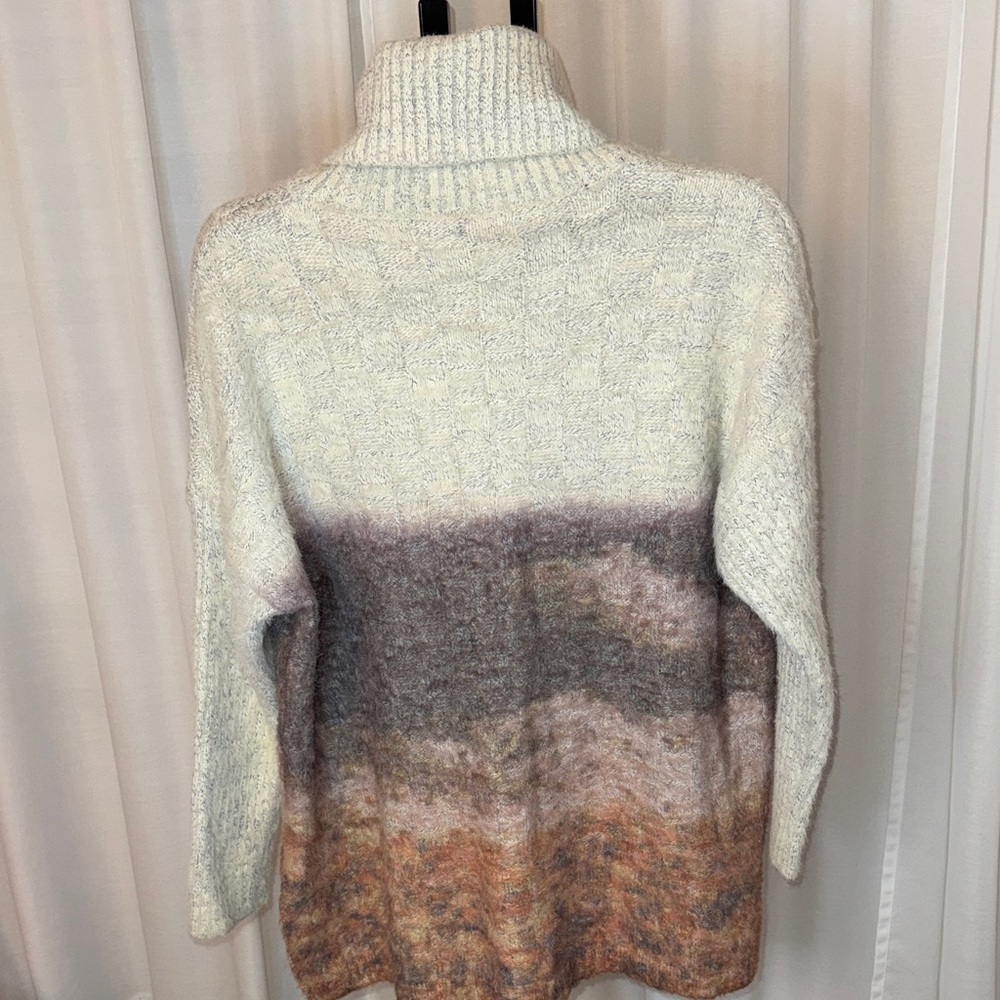 Bohemian Abstract Mountain Landscape Turtleneck Pullover Muted Earthy Tones XL - Picture 4 of 8